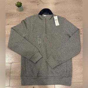 Lacoste Grey Zip Stand-Up Collar Knit Sweatshirt